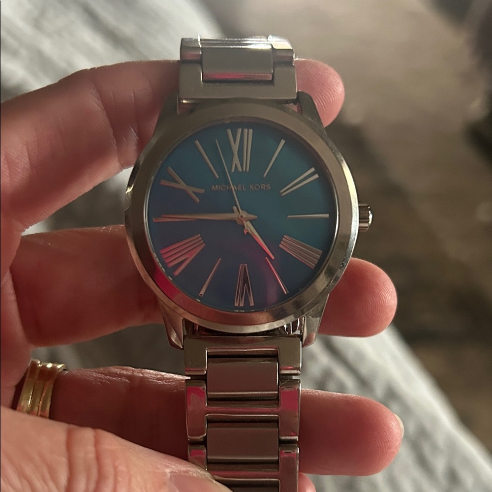Michael Kors Watch with Silver Band and Blue Dial